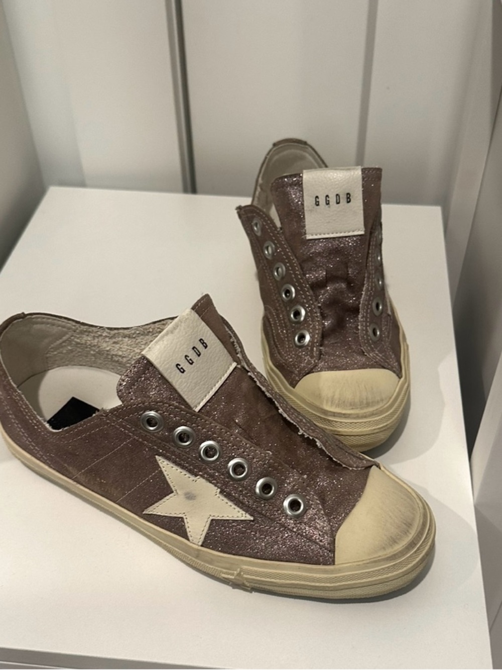 Golden Goose Brown Glitter Low-Top Sneakers with Cream Star